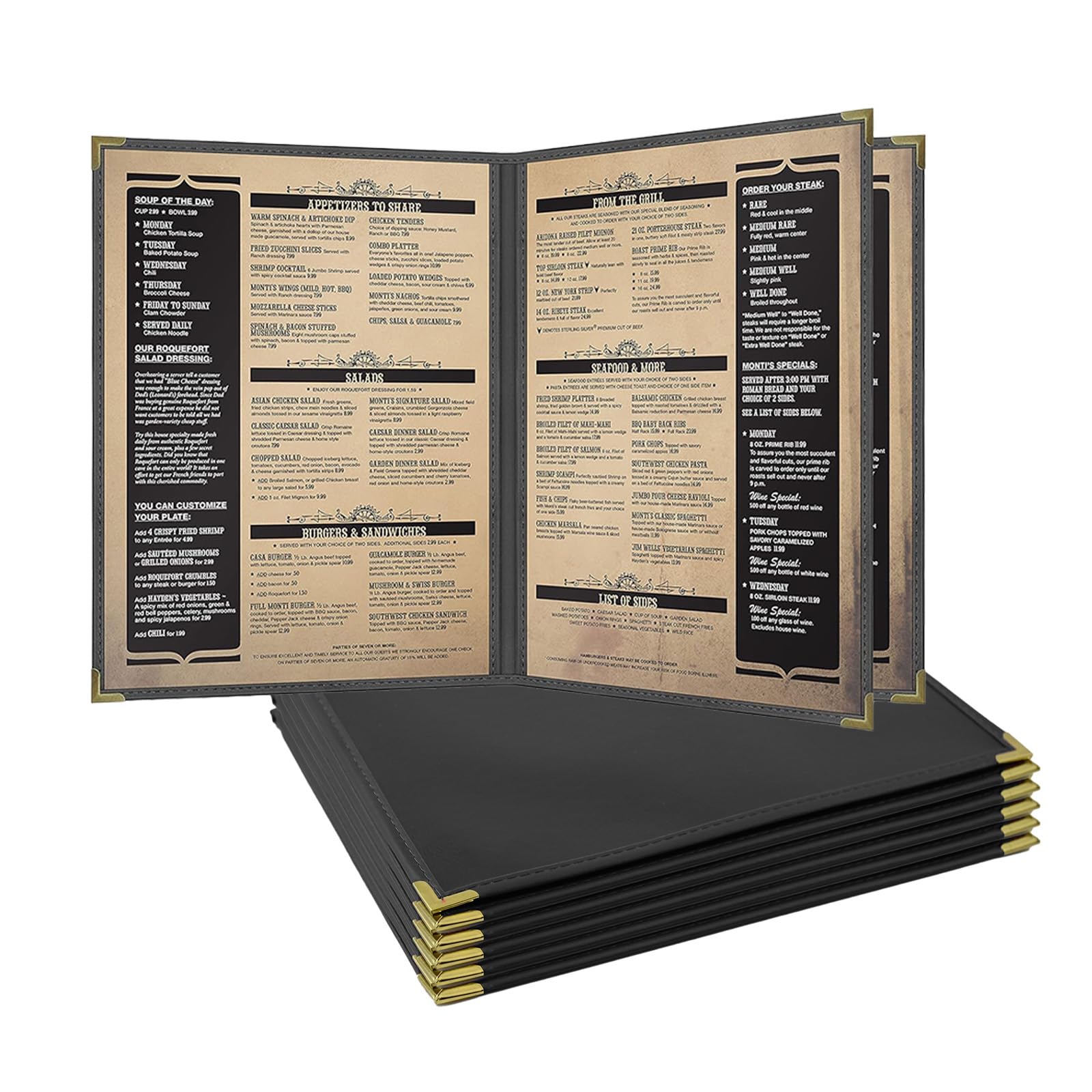Goodsmart Pajco Style Restaurant Menu Covers – Pack of 10, Side-Loading Booklet Menu Holders, Single Stitched Edge, Clear Vinyl Menu Sleeves,