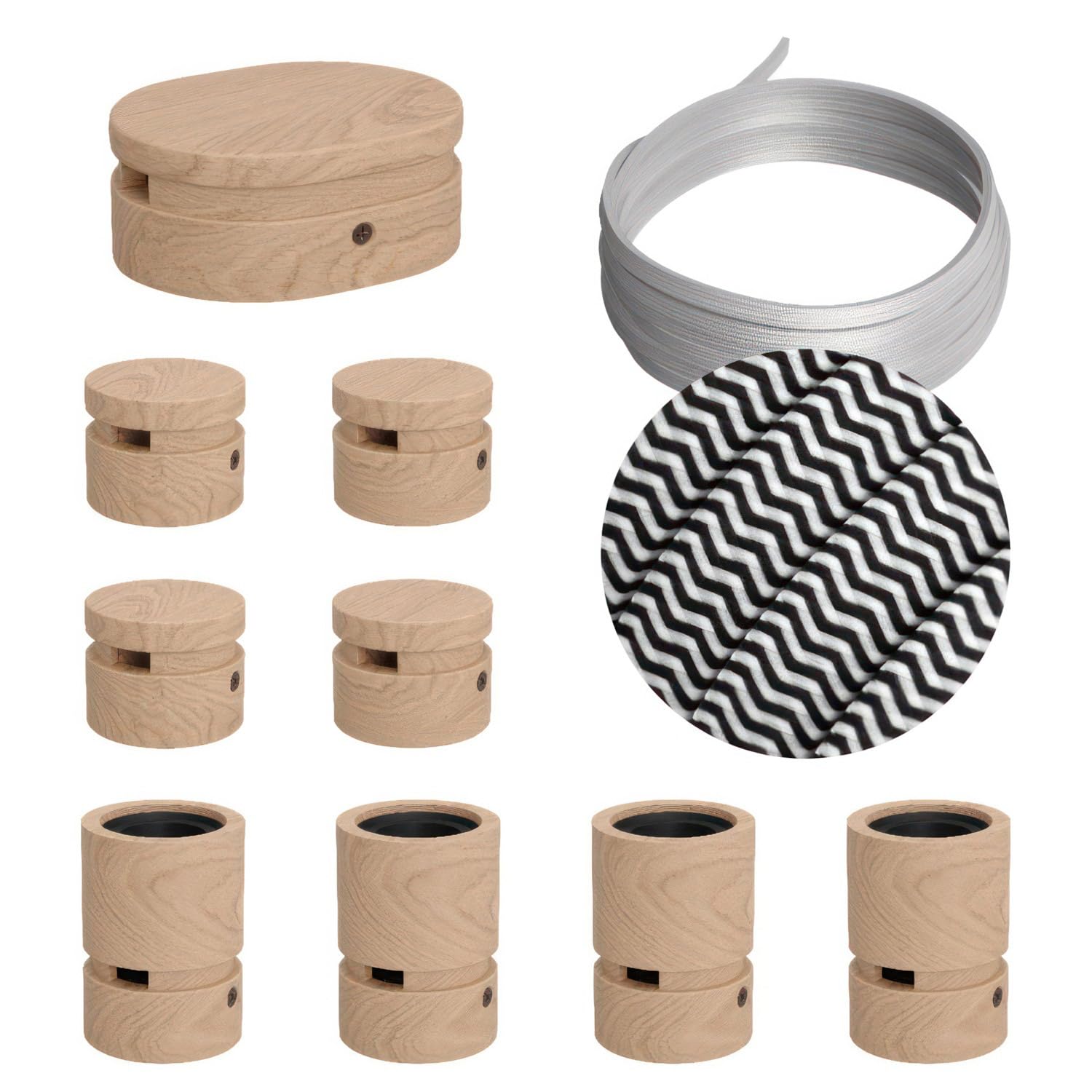 creative cables Kit Symmetric Filé System - con 5m cable textil guirnalda y 9 accesorios de madera - CZ04