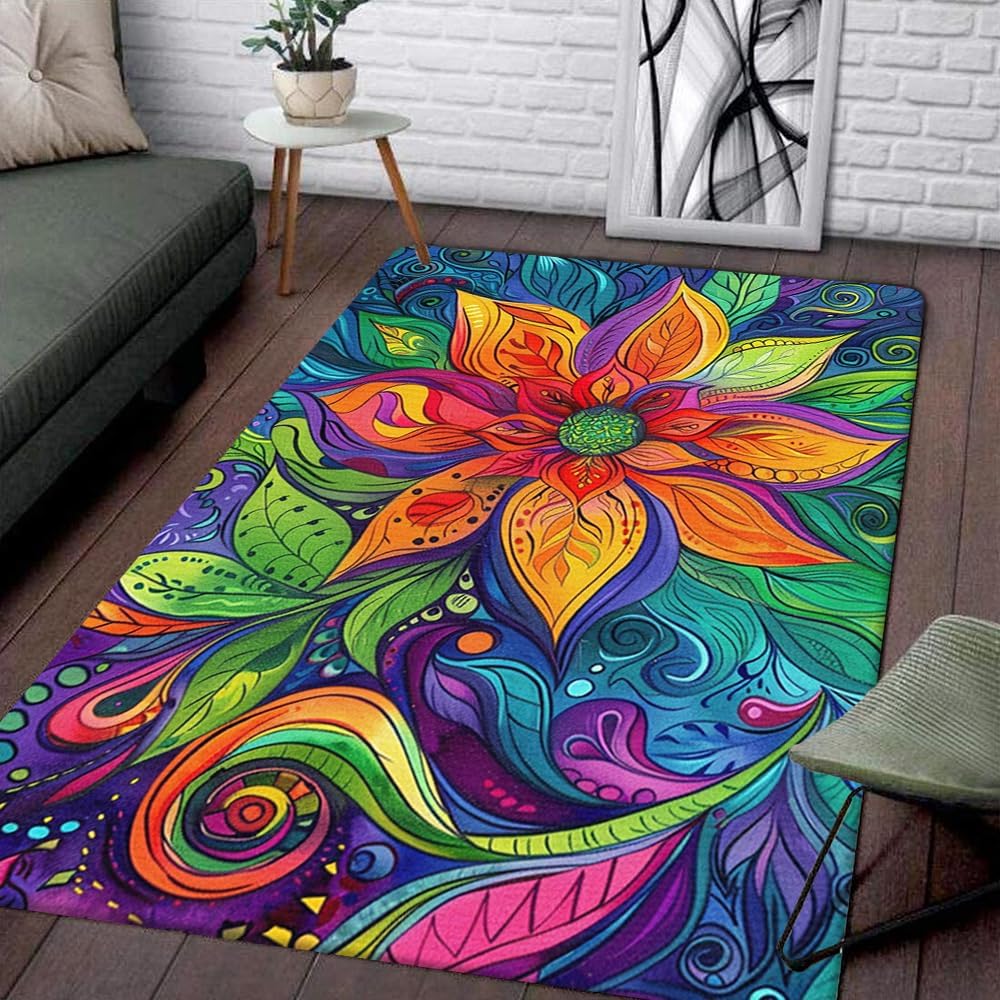 Custom Hippie Rug - Peace Sign Area Rug, 3x5, Non Slip, High Pile, Indoor, Spot Clean Only, Rustic
