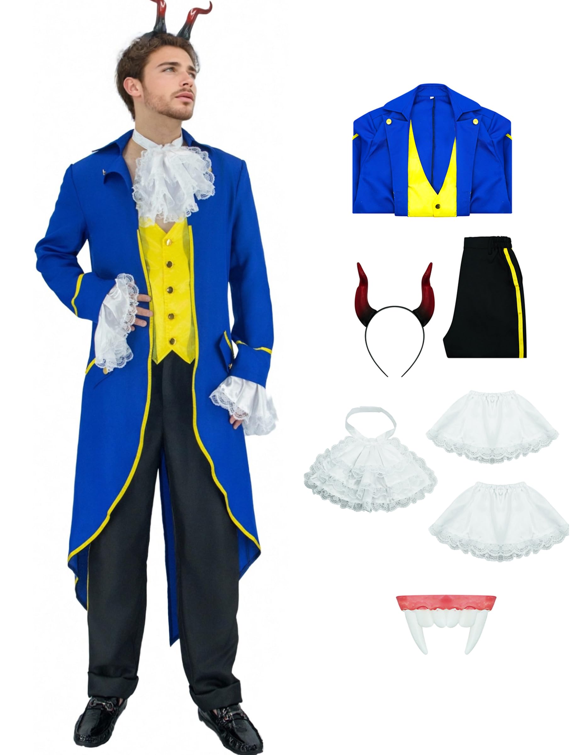 AYYOHON The Beast Costume Adult Beauty Men Halloween Cosplay Prince Charming Costumes Aristocrat Jacket Set L
