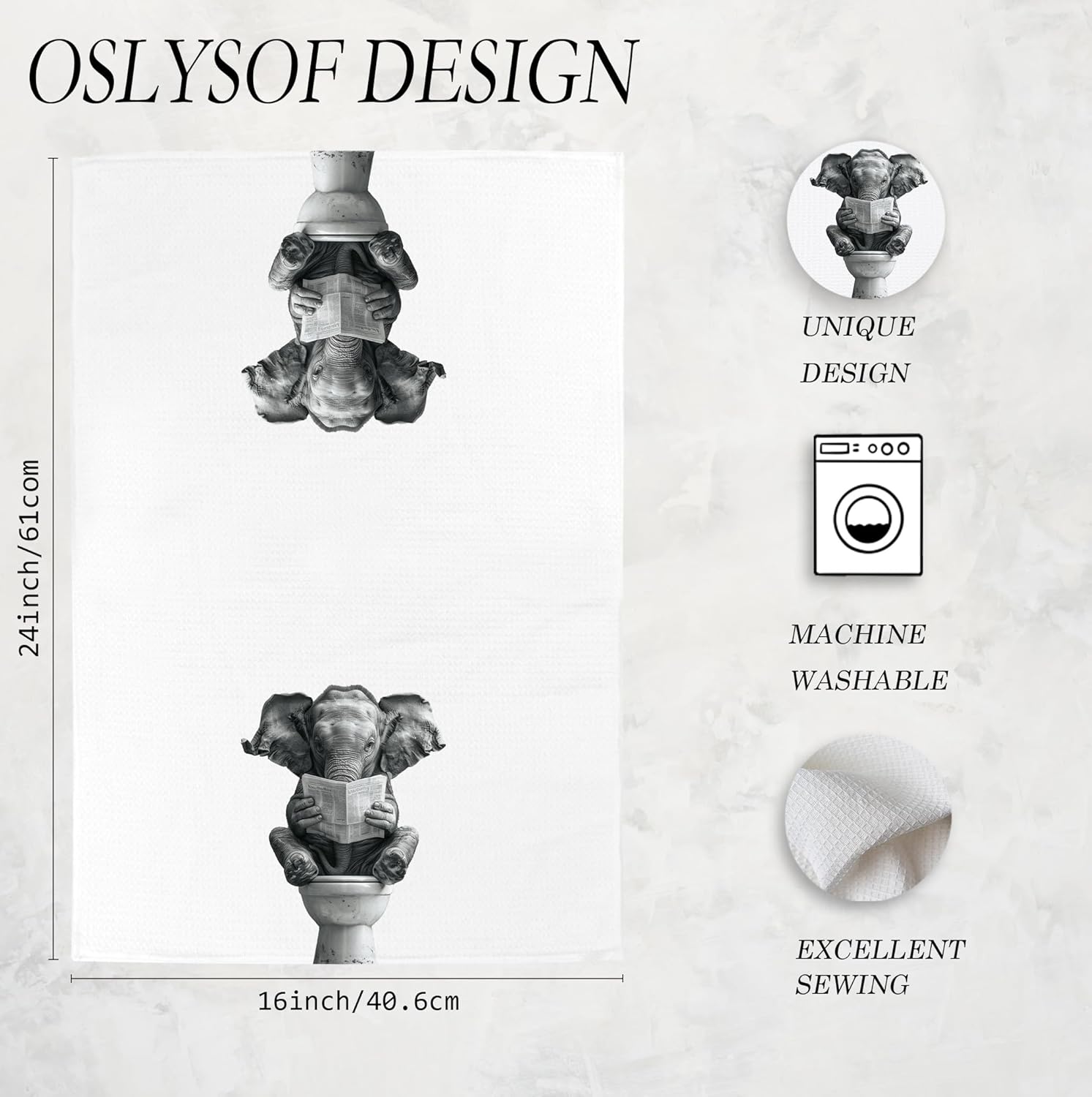 Funny Elephant Hand Towels for Bathroom Washroom, Elephant Bathroom Decor, Elephants Lover Gifts, Funny Animal Elephants Bathrooms Hand Towels, 16x24 Inch - Image 7