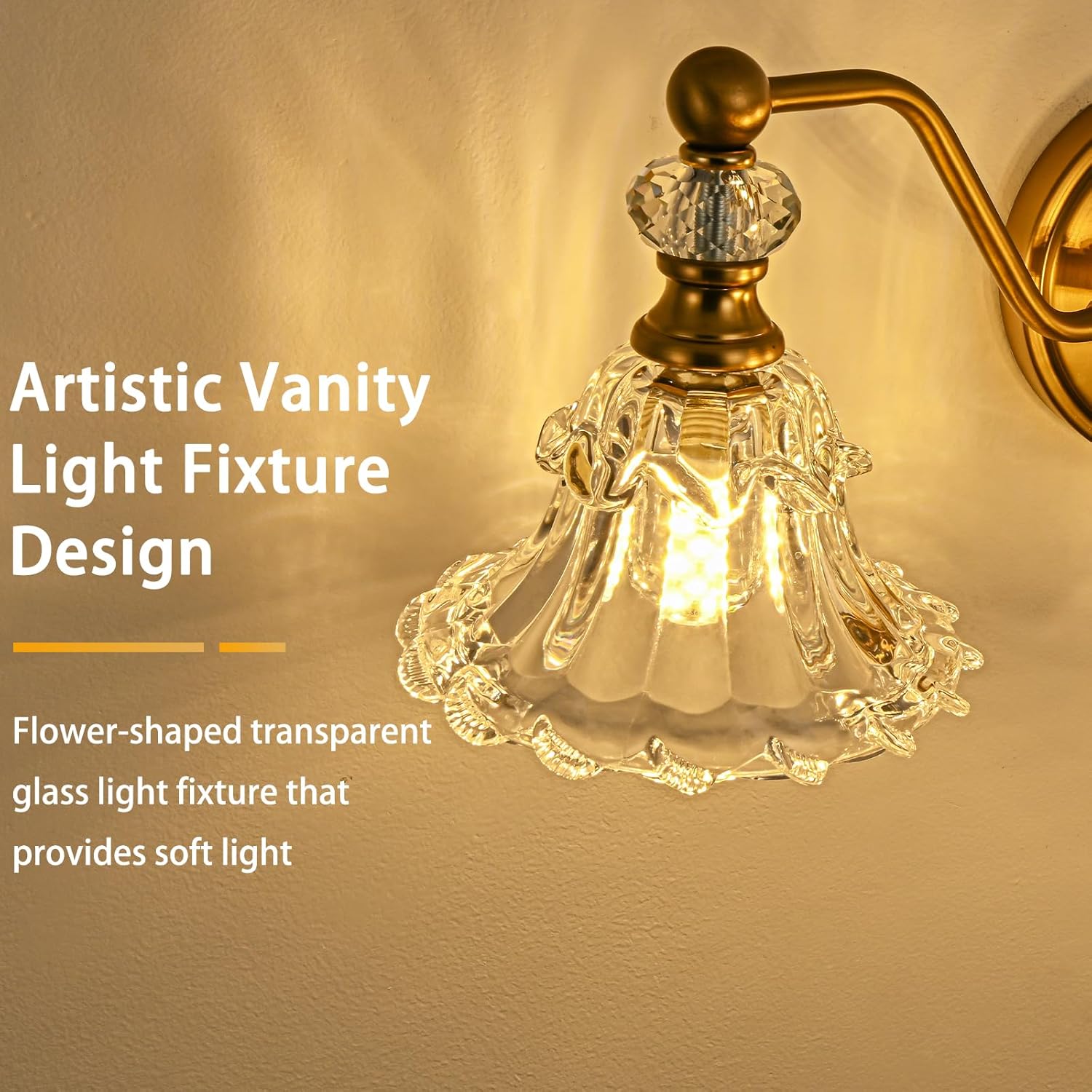 Vintage 3-Light Bathroom Vanity Light Fixture, Vintage Vanity Light with Crystal Glass Shade in Matte Antique Brass Finish, 3-Light Retro Bathroom Light Fixture