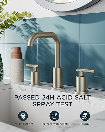 Miniatura 9 de FORIOUS Grifo de baño cromado de 2 manijas con 3 agujeros grifo de baño generalizado de arco de 8 pulgadas de alto con drenaje desplegable y líneas