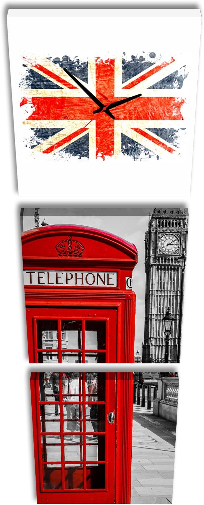 Square Clock London Time British Public Phone Telephone Booth Red Black Background Big Ben Contrast