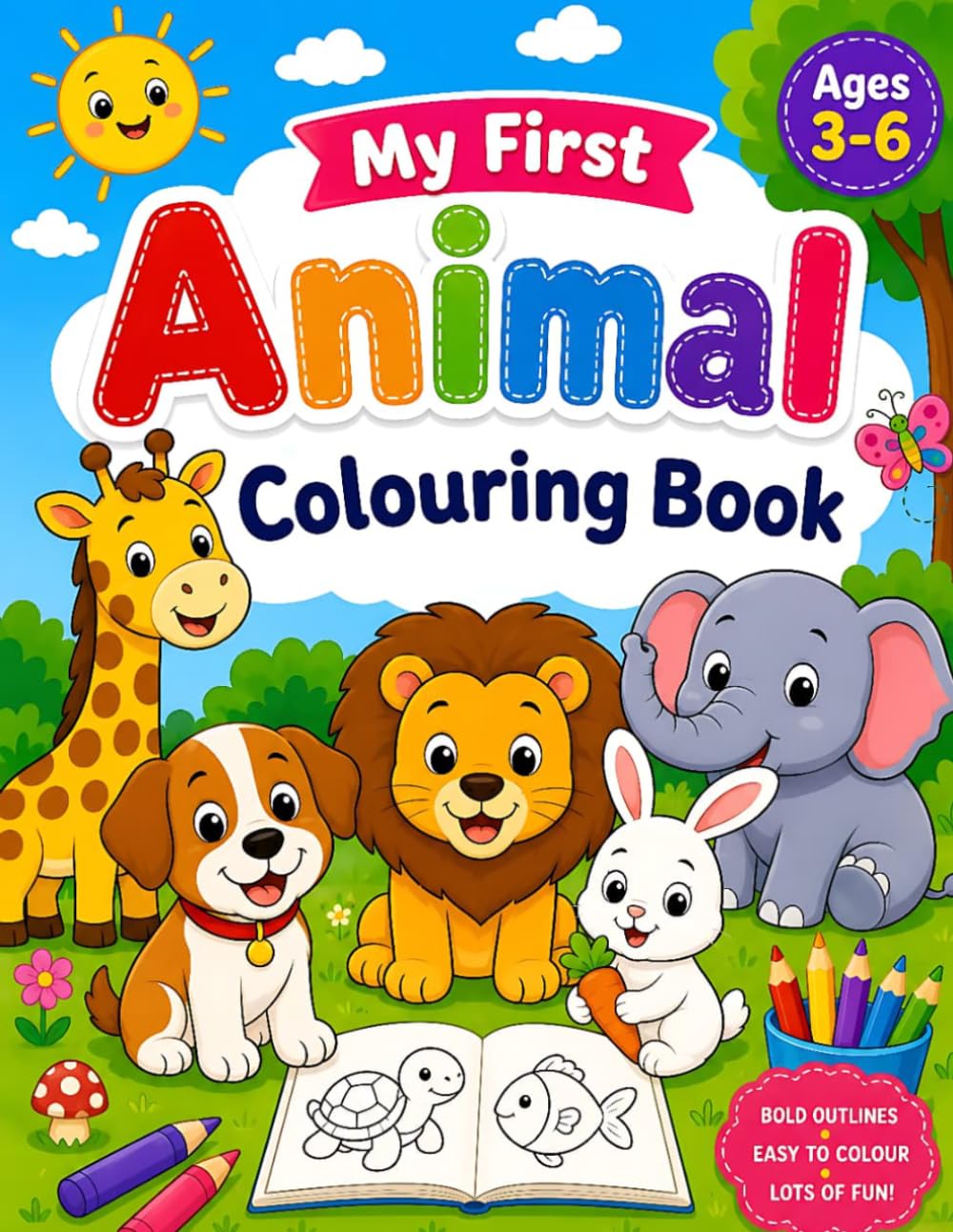 Cute Animals Coloring Book for Kids Ages 3-6: Fun and Easy Animal Coloring Pages for Toddlers and Preschool Kids with Cute Farm, Jungle, Safari, and Ocean Animals