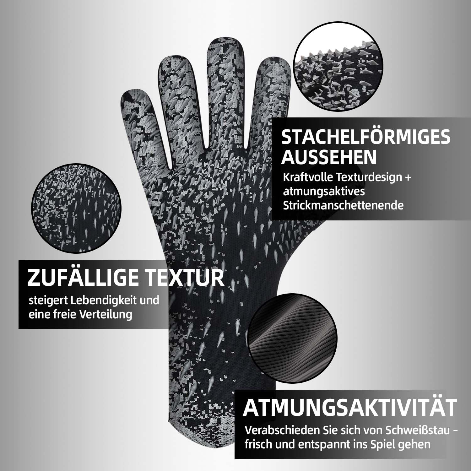 Gants de gardien de but, bonne adhérence - Gants de football pour enfants dans les tailles 6 à 10, récepteurs puissants pour adolescents, adultes, enfants (noir, 8)