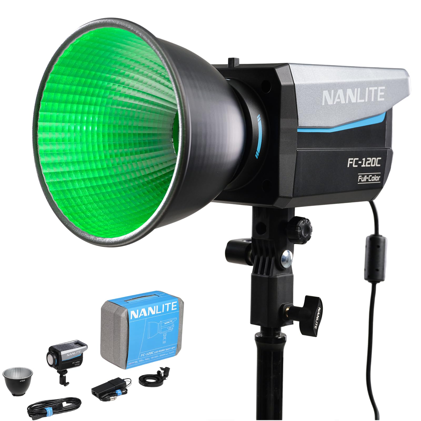 Nanlite FC-120C RGBWW Full-Color LED Video Spot Light for Studio Photography Fill Lamp with NANLINK APP Control CRI 95 TLCI 94 145w Output Bowens Mount Support 2700K to 7500K