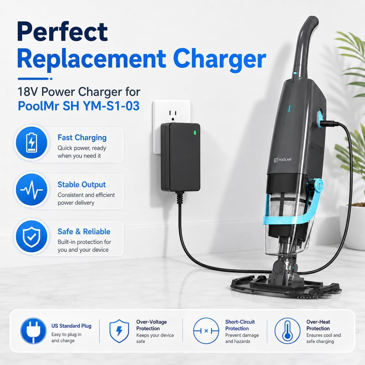 18V Power Charger Replacement for PoolMr SH YM-S1-03 Handheld Cordless Pool Vacuum image 3