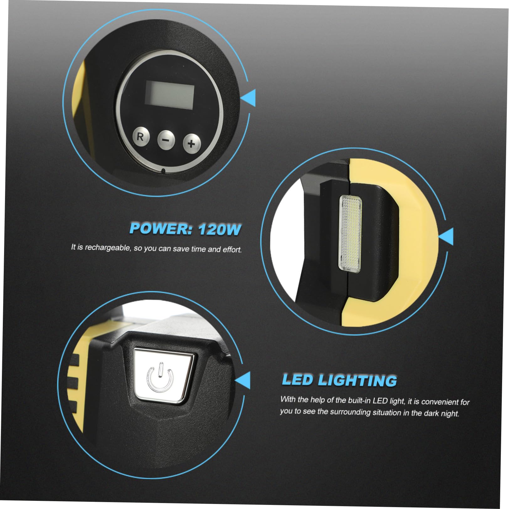 Mikinona Inflador de Neumáticos Eléctrico Portátil Función de Presión Estable con Pantalla Digital Material Abs y Cobre para Coche Adecuado para Mantenimiento de Ruedas