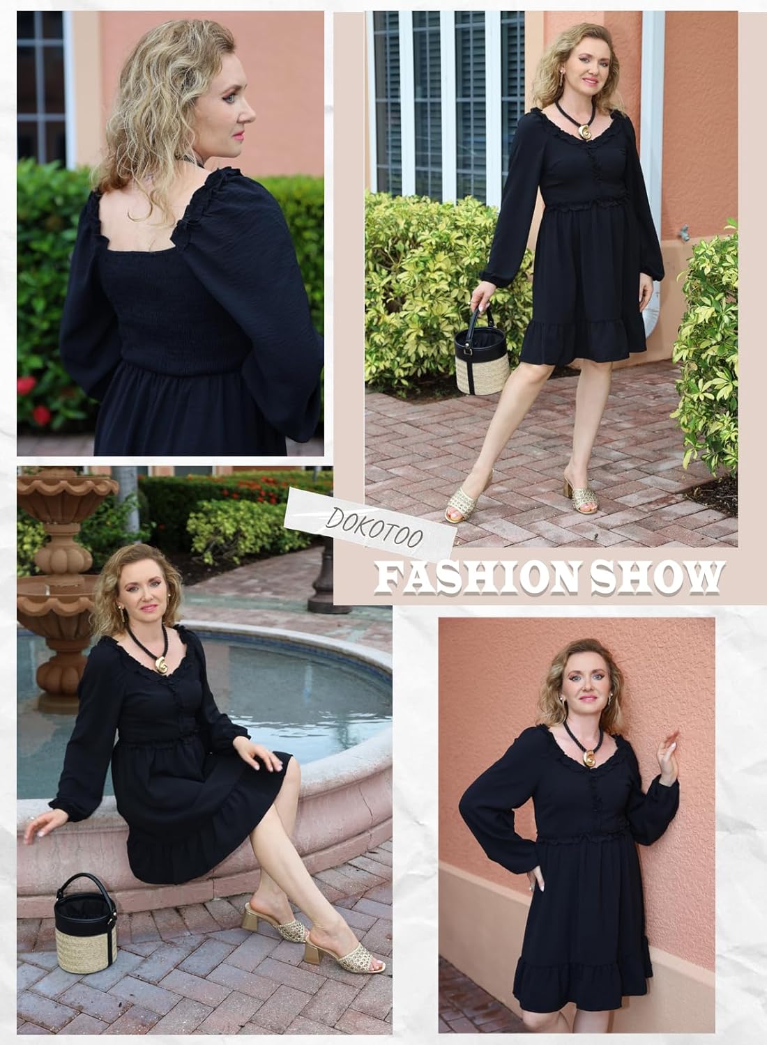 Dokotoo Womens Dresses 2025 Long Sleeve Empire Waist Ruffle Smocked Casual Mini Dress - Image 6