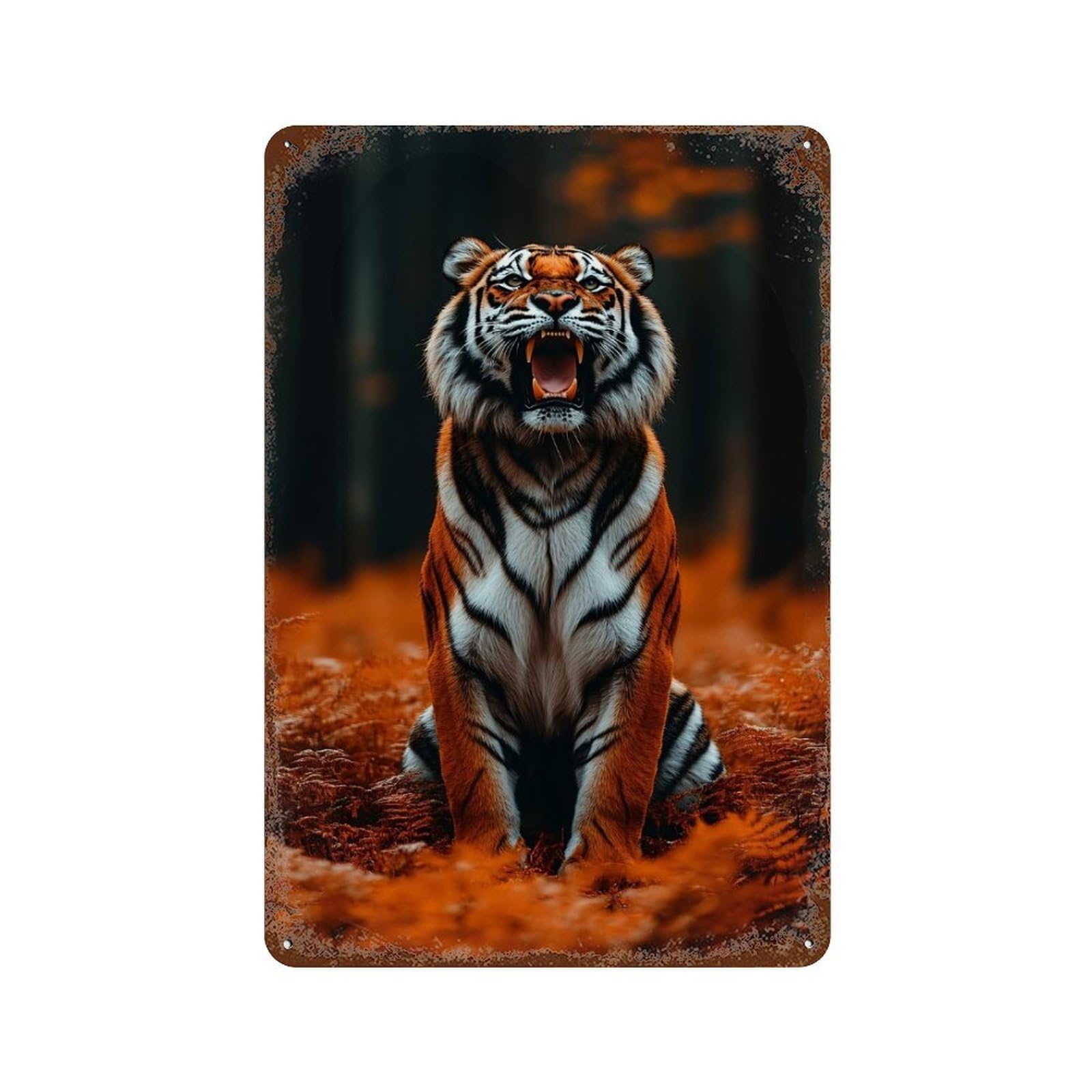 Roaring Tiger in Autumn Forest Decorative Tin Sign 11.8"x7.9", Shabby Chic Decor for Garage, Pub Or Kitchen