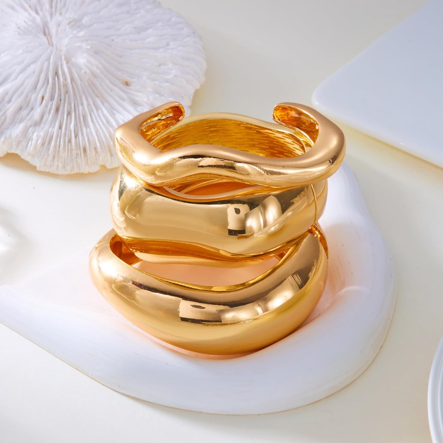 RINHOO 1-3Pcs Chunky Bangle Bracelet For Women Trendy Wide Hinged Cuff Open Bracelet Gold Stackable Bracelets Jewelry for Women - Image 7