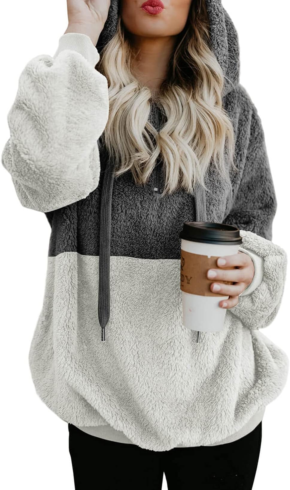 Acelitt Womens Oversized Fuzzy Fleece Sweatshirts with Pockets,S-XXL