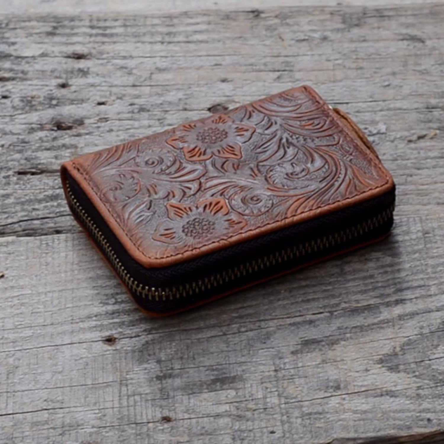 JJNUSA Men Minimalist Leather Wallet Card Holder Distressed Gifts Zipper bag