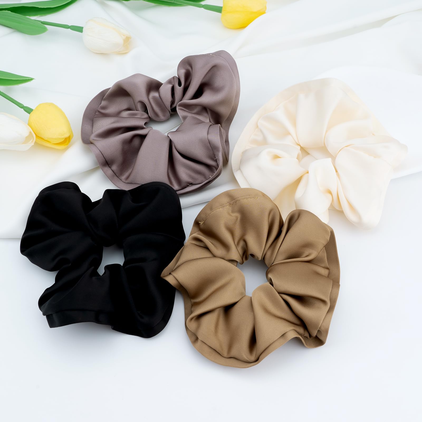 4 Pcs Large Silk Hair Scrunchies for Women Lengthening Satin Scrunchies for Hair Soft and Silky Hair Ties Hair Bands Elastic Hair Band Ponytail Holders Hair Accessories for Women Girls and Ladies - Image 4