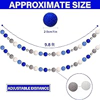Vista 2 de Guirnaldas de pompones de Hanukkah – Decoraciones de Hanukkah – Guirnaldas de bolas de fieltro blanco con cuentas de Janucá, azul, azul oscuro, gris