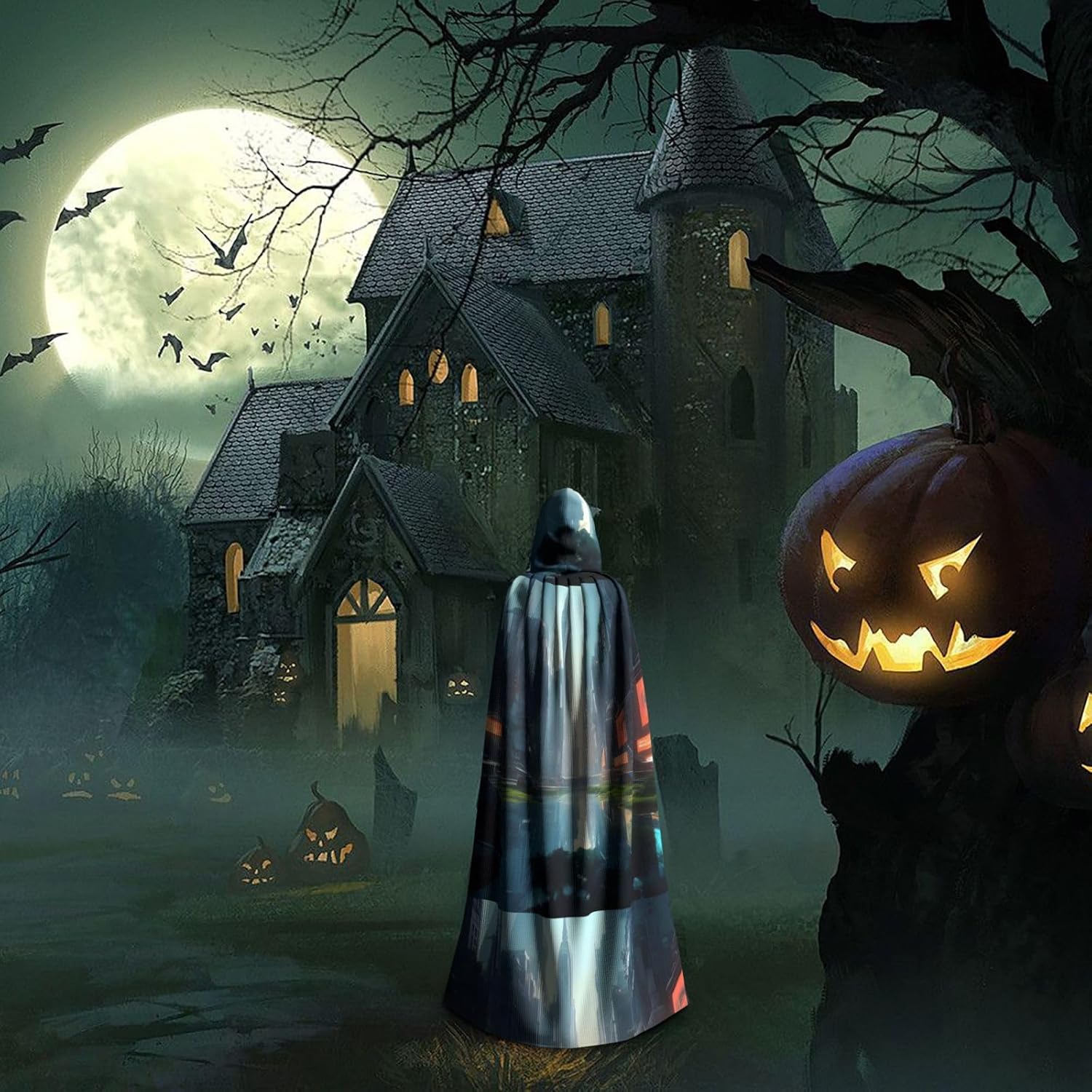 The City On The Water Men Women Halloween Role Play Party Decoration Hooded Poncho Black