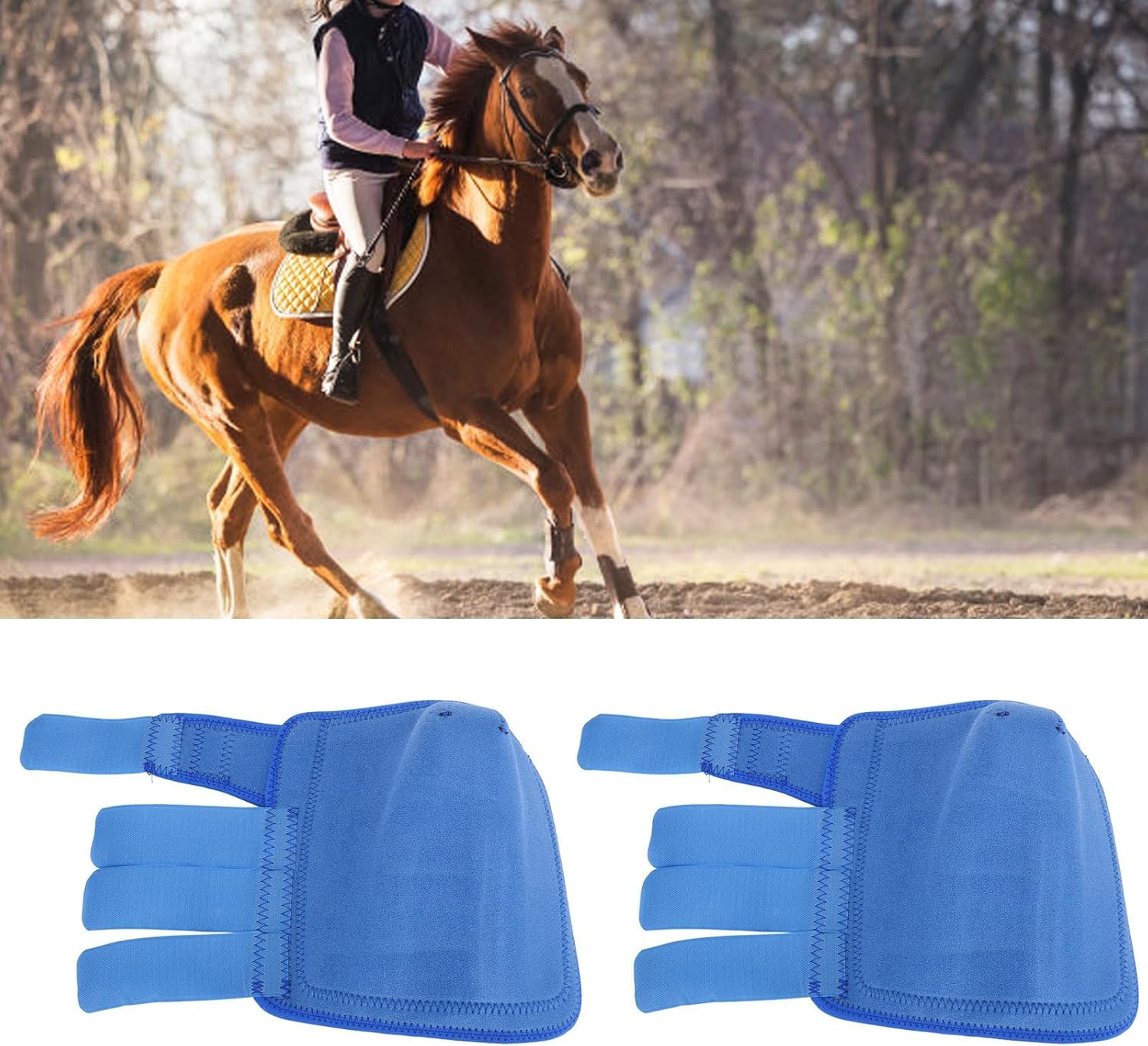 1 Pair Blue Horse Sports Boots Protective Breathable Leg Wraps with Hook and Annulus