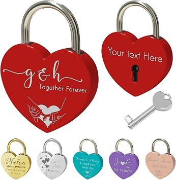 Custom Love Lock with Name Date Text Personalized Heart Love Locks for Bridges Couples Lovers Customizable Engraved Padlock for Anniversary, Wedding Gift