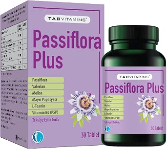 TabVitamins Passiflora Plus 30 Tablets Pasiflora Valerian Melisa Daisy L-Teanin