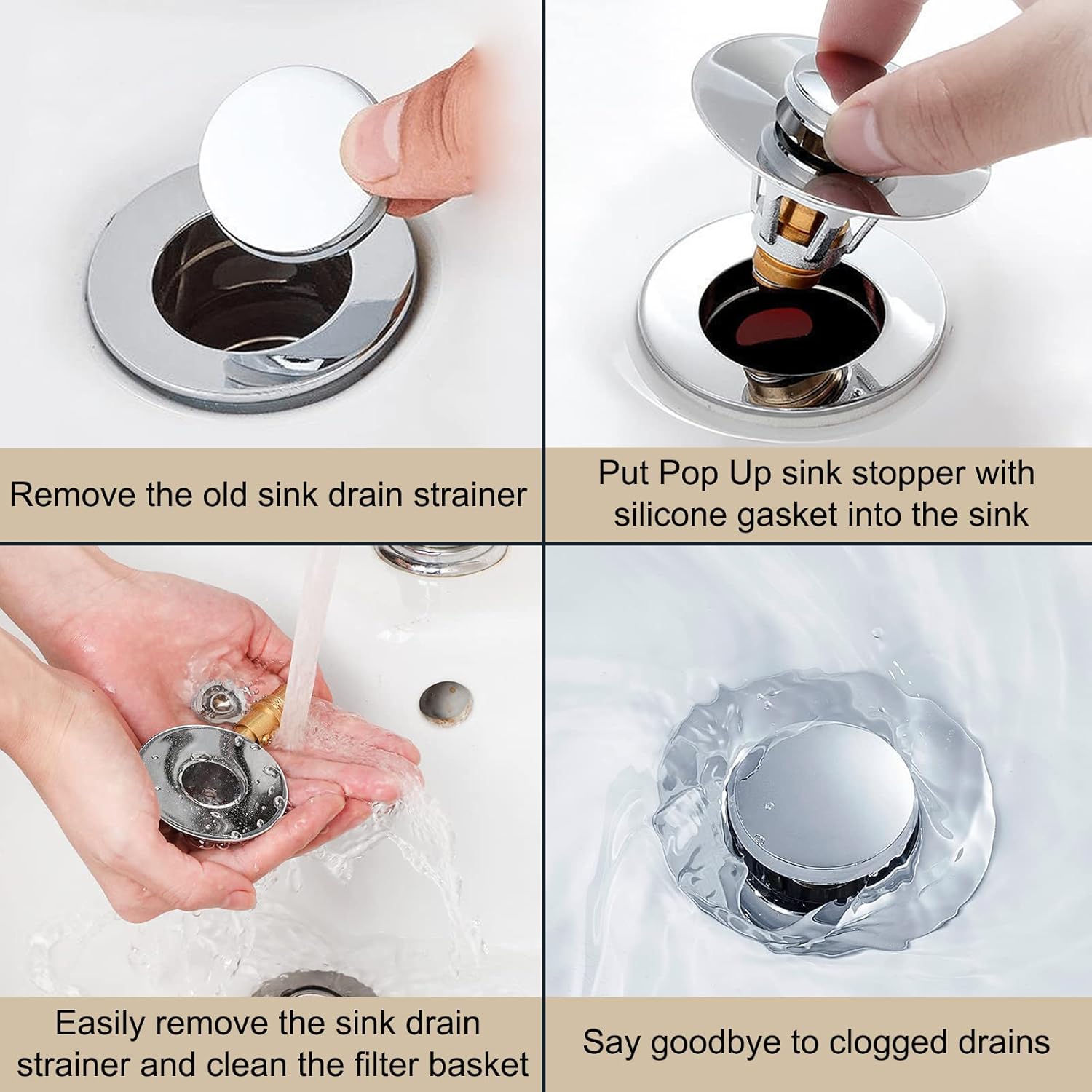 2-Pack 1.1"-1.5" Universal Pop Up Drain Stopper for Bathroom Sink Stopper Drain Magic Stopper Tub Plug for Bathtub Drain Filters Drain Plug Disposal Bathroom Sink Drain Sink Plug Push-Type