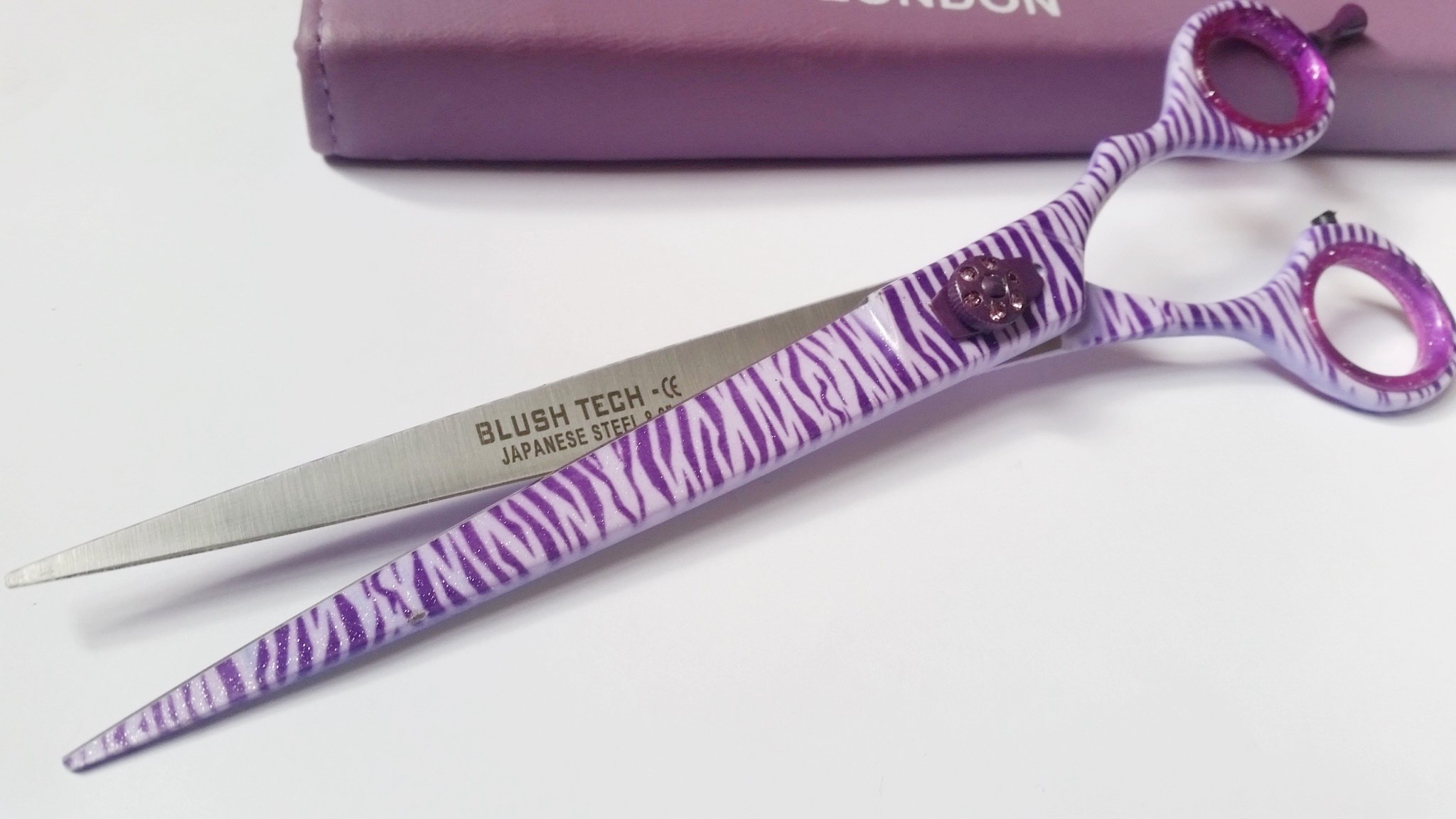 8" Right Hand Dog cat Grooming Scissor Pets Grooming Scissor Pets Hair Cutting Scissors + Free Scissor Pouch-Zebra Strips