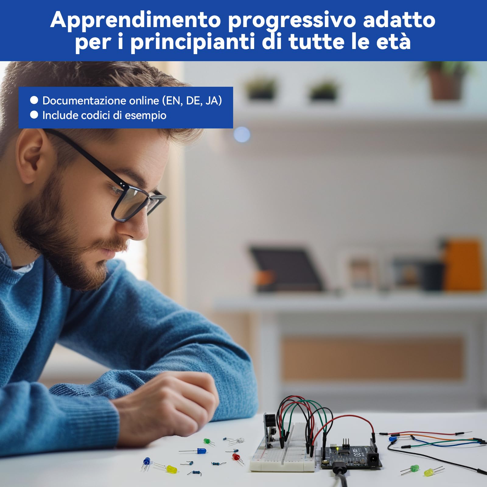SunFounder Ultimate Sensor Kit con Arduino Uno R4 Minima originale, conforme a RoHS, sensori durevoli IoT ESP8266 IIC LCD1602 OLED, tutorial online e video corsi per principianti e ingegneri