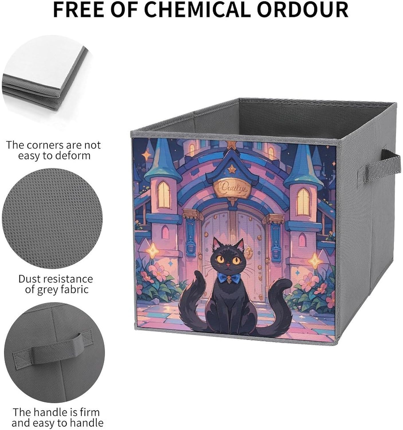 Cat And Magic Castle Gate Foldable Storage Box with Handles, Durable Oxford Storage Cubes, 2PCS Collapsible Closet Organizer for Home, Shelf, Office, Travel