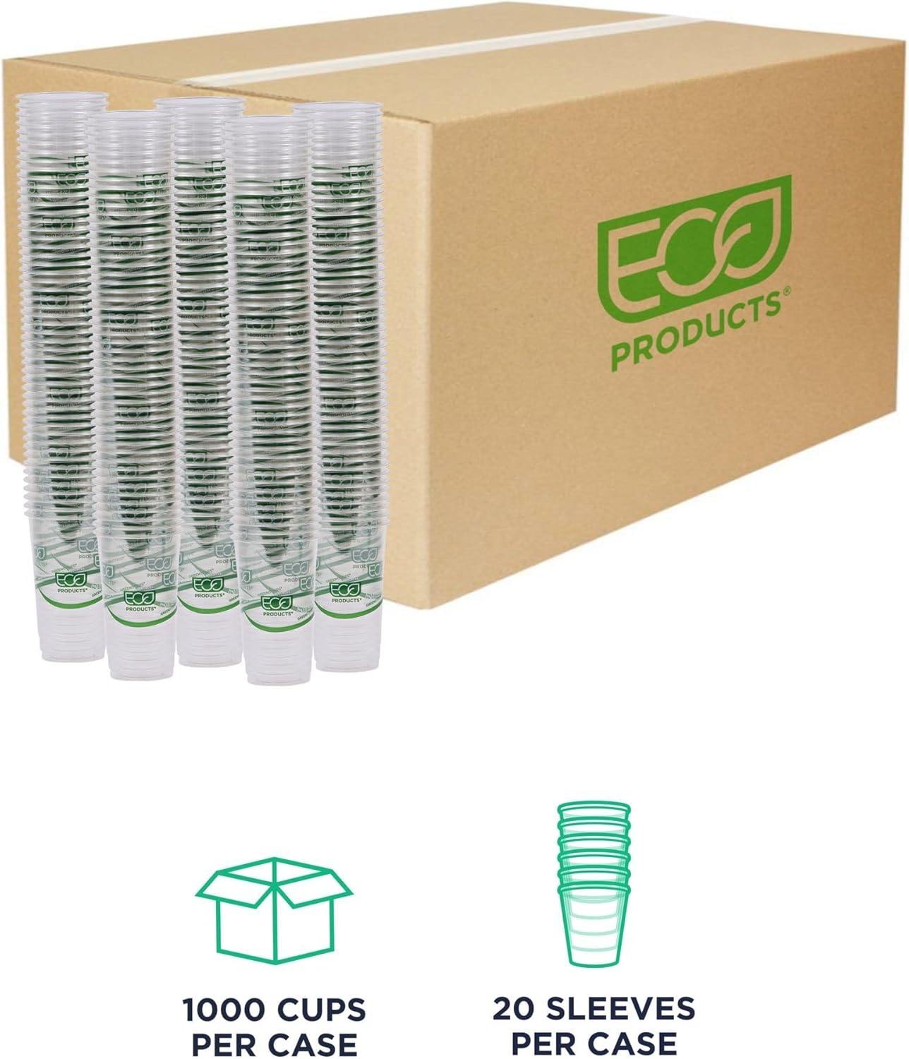 ECO PRODUCTS GreenStripe Clear Compostable 24oz PLA Large Plastic Cups, Case of 1000, Disposable Renewable Plant-Based Cold Cups, For Cold Drinks & Snacks, BPI Certified, ASTM Compliant.