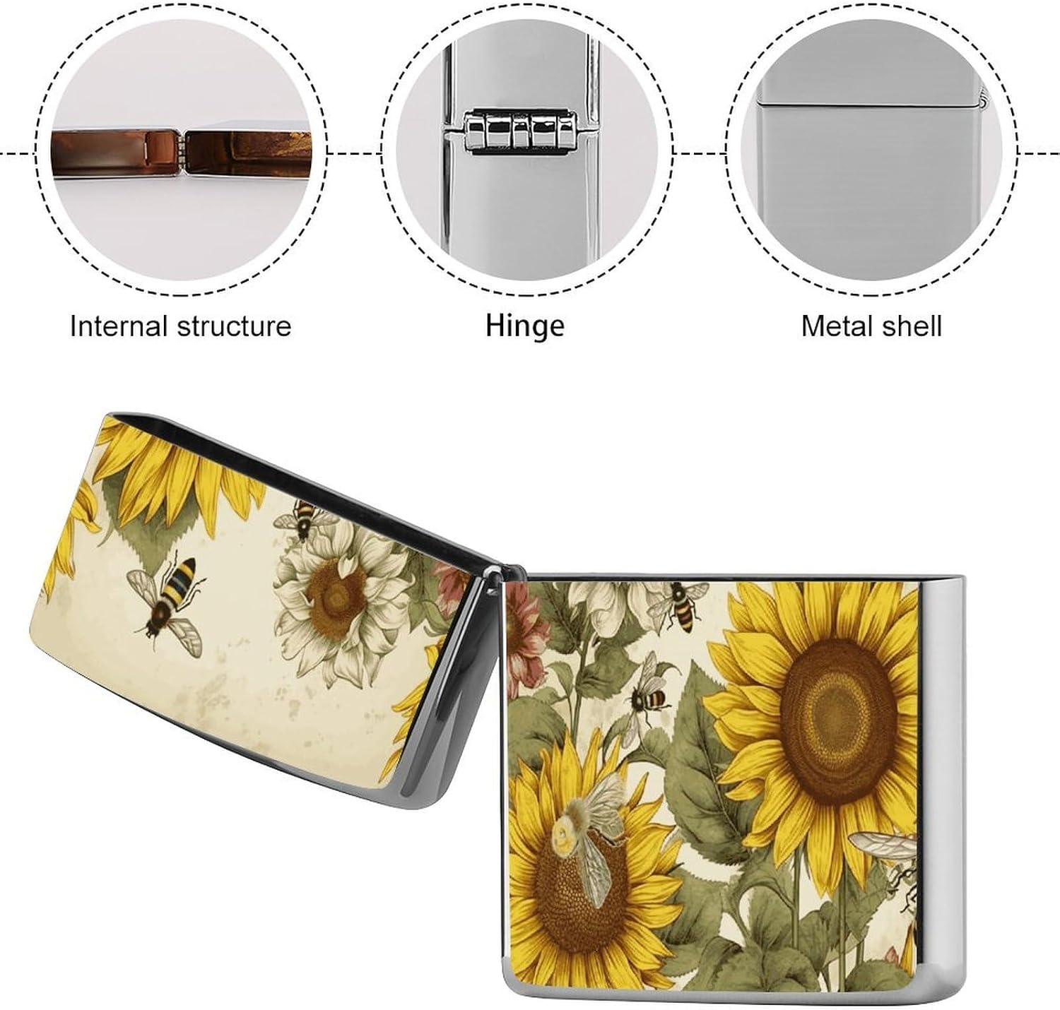Bees Sunflowers Daisy Rose Flowers Lighter Case Cover Lighter Shell