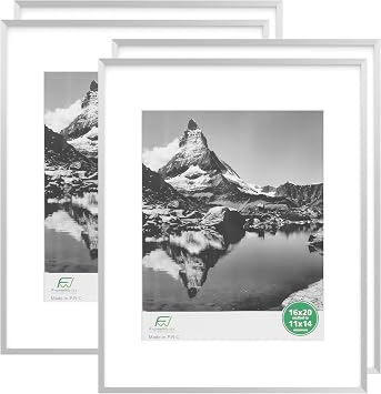 FrameWorks 4-Pack 16x20 with 11x14 Mat Silver Deluxe Modern Aluminum Picture Frame with Tempered Glass and Removable Mat