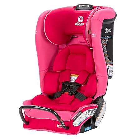 Diono Radian 3RXT SafePlus, 4-in-1 Convertible Car Seat, Rear and Forward Facing, SafePlus Engineering, 3 Stage Infant Protection, 10 Years 1 Car Seat, Slim Fit 3 Across, Pink Cotton Candy