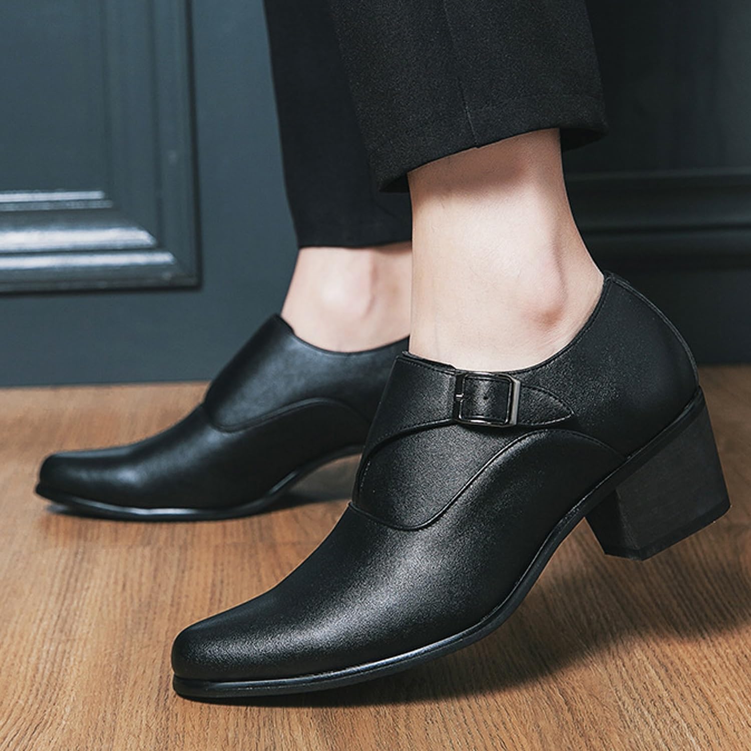 Zapatos de vestir formales Oxford con hebilla y tacón cubano alto for hombres for negocios y eventos