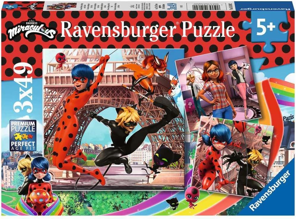 Miraculous: Tales of Ladybug & Cat Noir 3 x 49 Piece Jigsaw Puzzles for Kids Age 5 Years Up