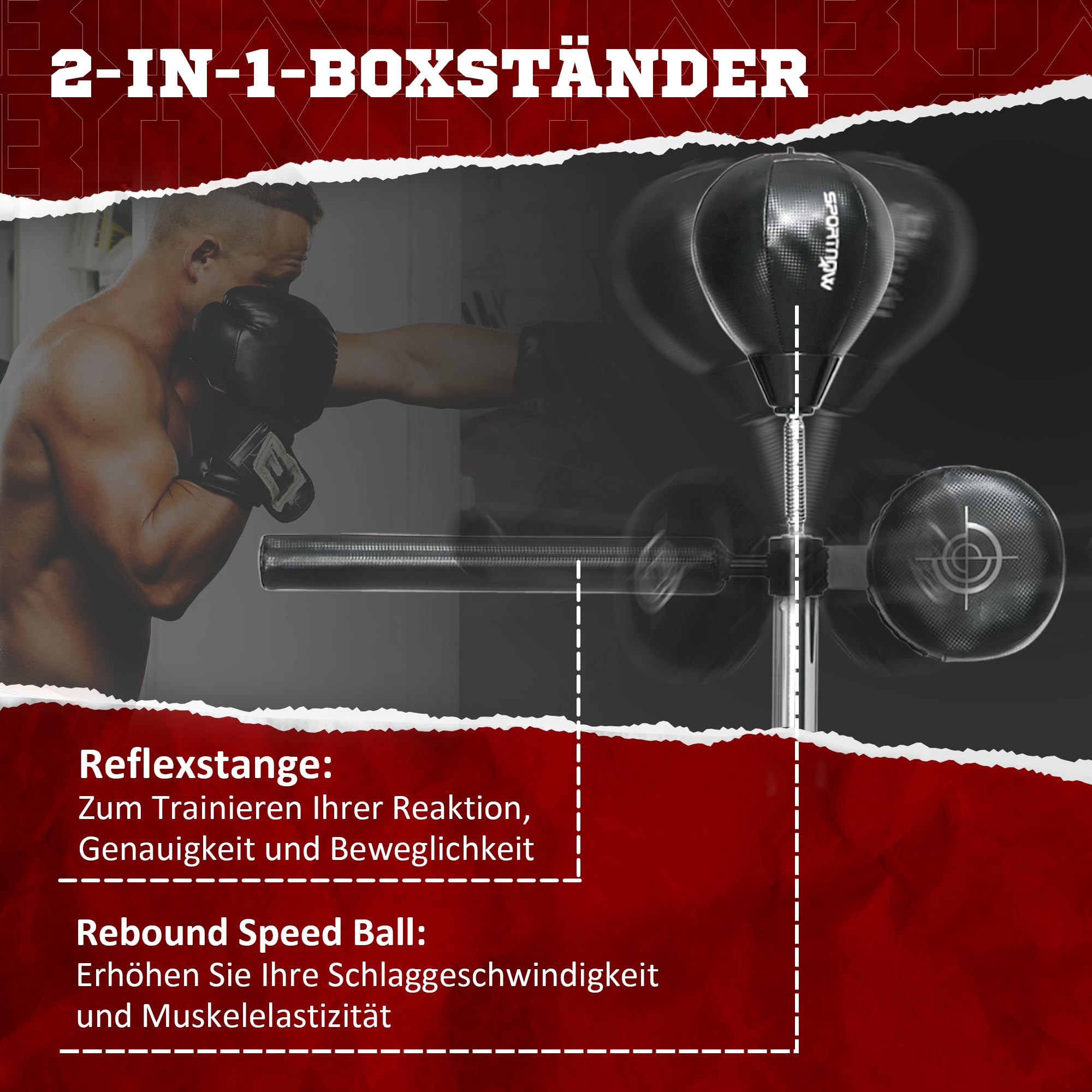 Sacco da boxe SPORTNOW, supporto multifunzione per allenamento di boxe, punching ball regolabile e artiglio