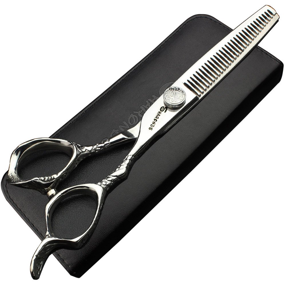 Ciseaux de coiffeur 6 pouces avec lames rasoir et anneaux ergonomiques pour barbier