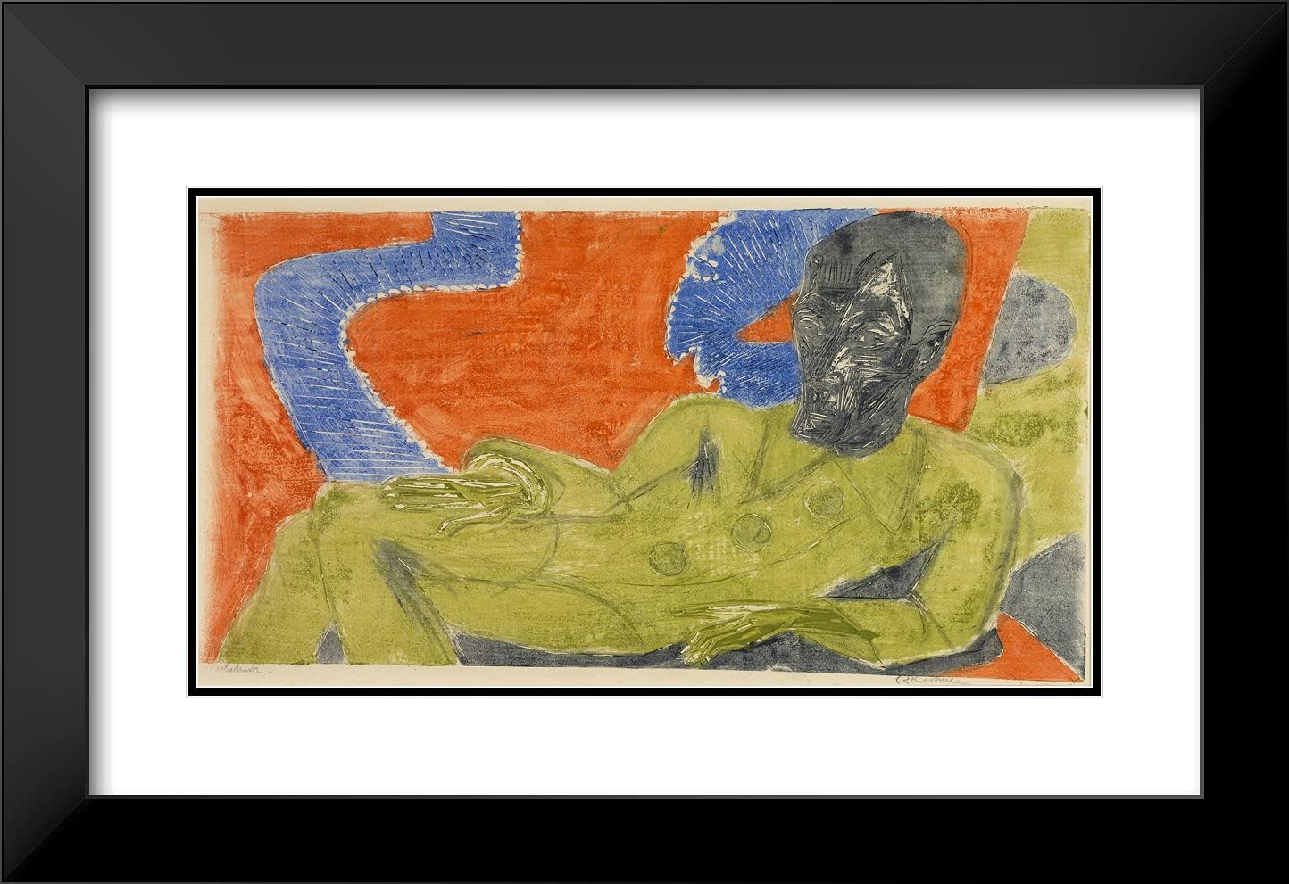 ArtDirect Ernst Ludwig Kirchner 24x17 Black Modern Framed and Double Matted Art Print Titled Portrait of Otto Mueller
