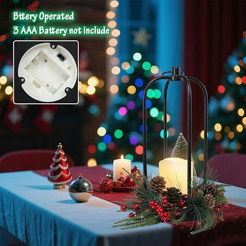 Miniatura 2 de Farol de metal de Navidad de 15 pulgadas para decoración de Navidad al aire libre con soporte LED sin llama, linterna colgante decorativa para