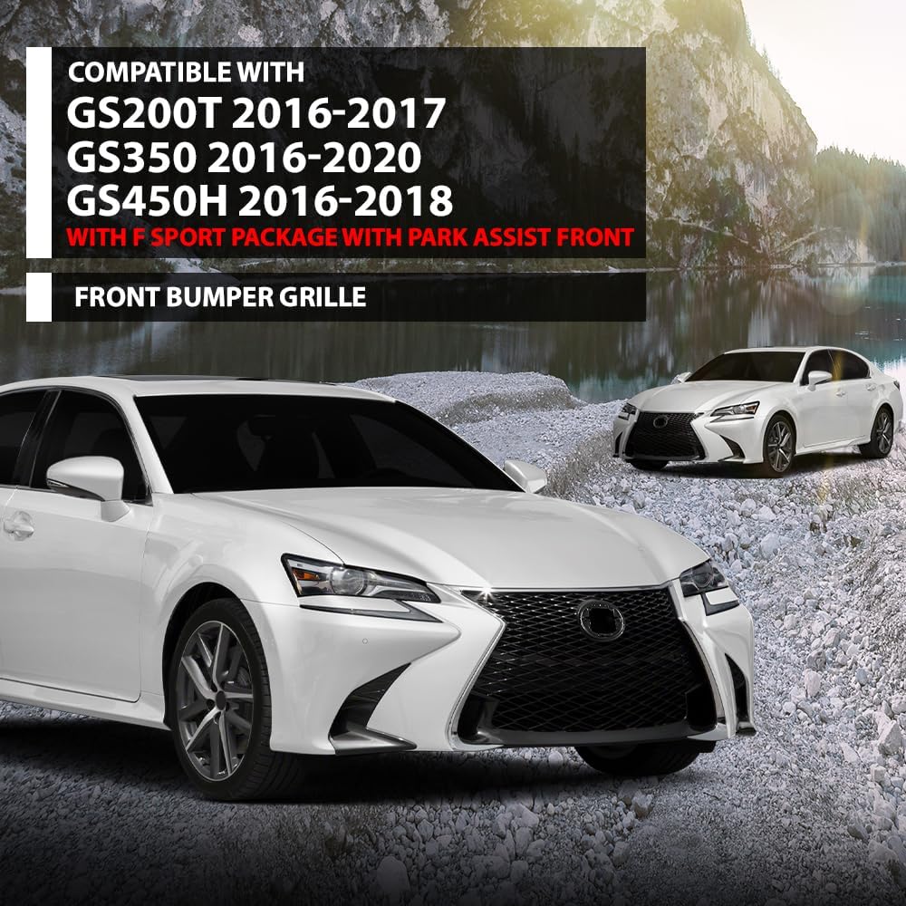 GRAND ORANGE Front Bumper Upper Grille Assembly Grill Compatible with LX GS200t 2016-2017 / GS350 2016-2020 / GS450h 2016-2018 with F Sport Package & Park Assist 5310130890, LX1200192, Gray