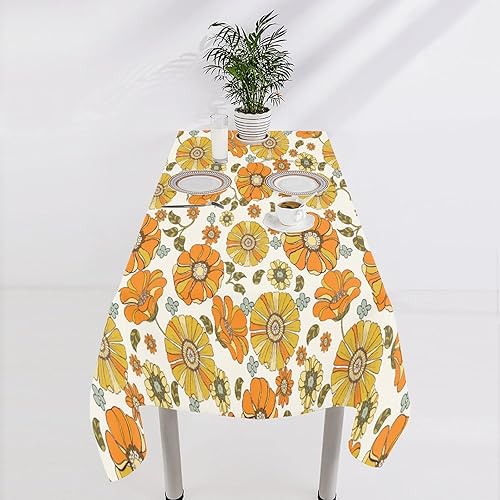 Miniatura 6 de Mantel floral de los años 70, retro, hippie y bohemio, decoración de fiesta de cumpleaños, mantel de plástico lavable para comedor, cocina,