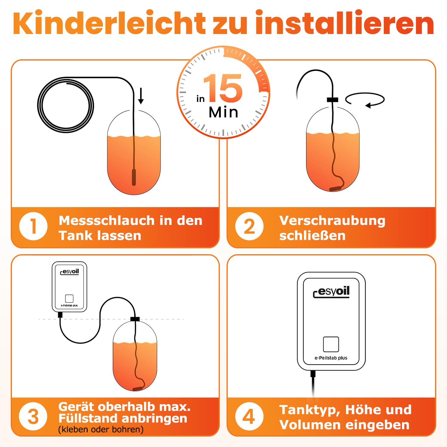 Digitale Füllstandsanzeige für Heizöltank, Öltank – Anzeige in Liter, Zentimeter und Prozent