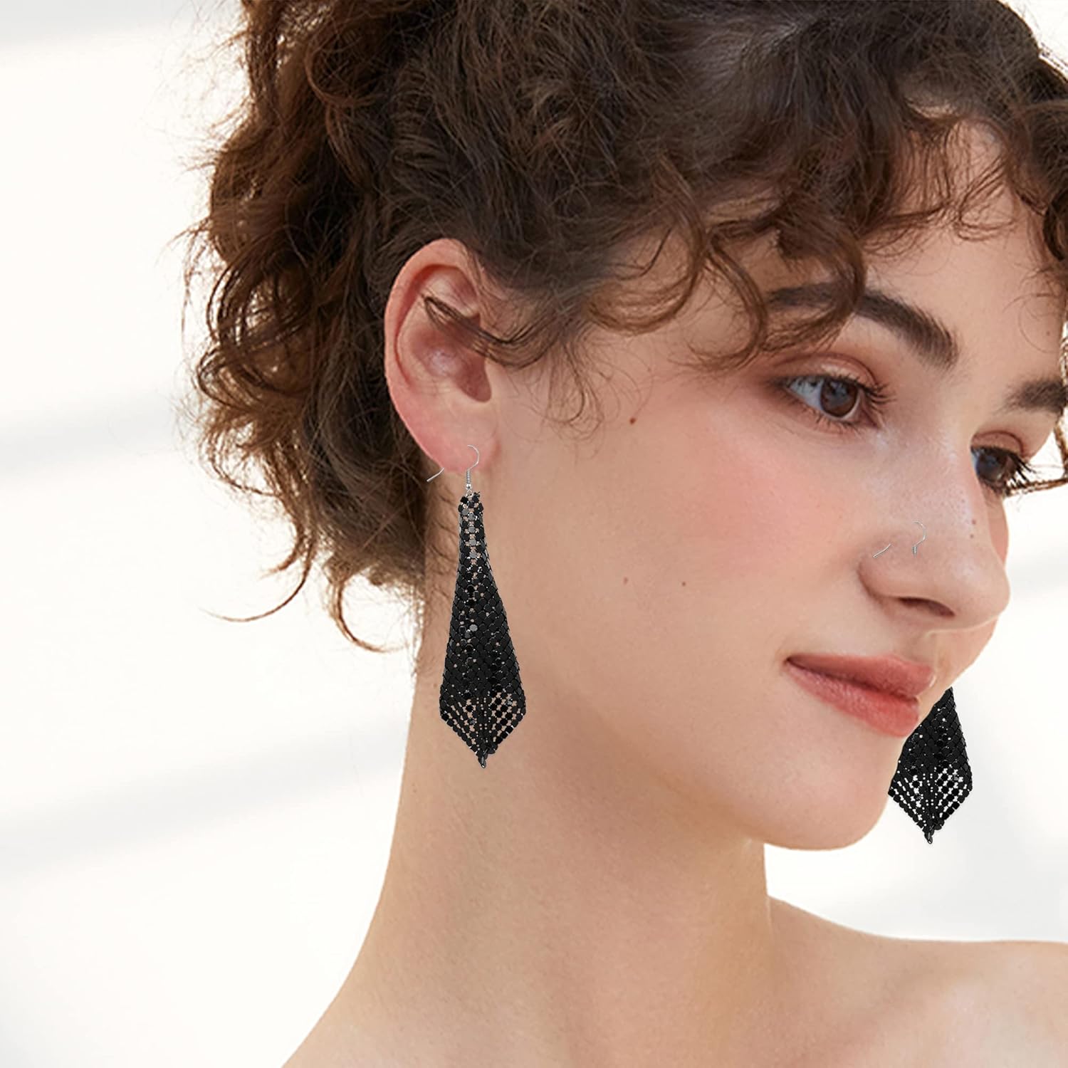 Lightweight Sequin Dangle Earrings Metal Mesh Grid Tassel Drop Colorful Sequin Earrings for Women Disco Party Bar - Image 3