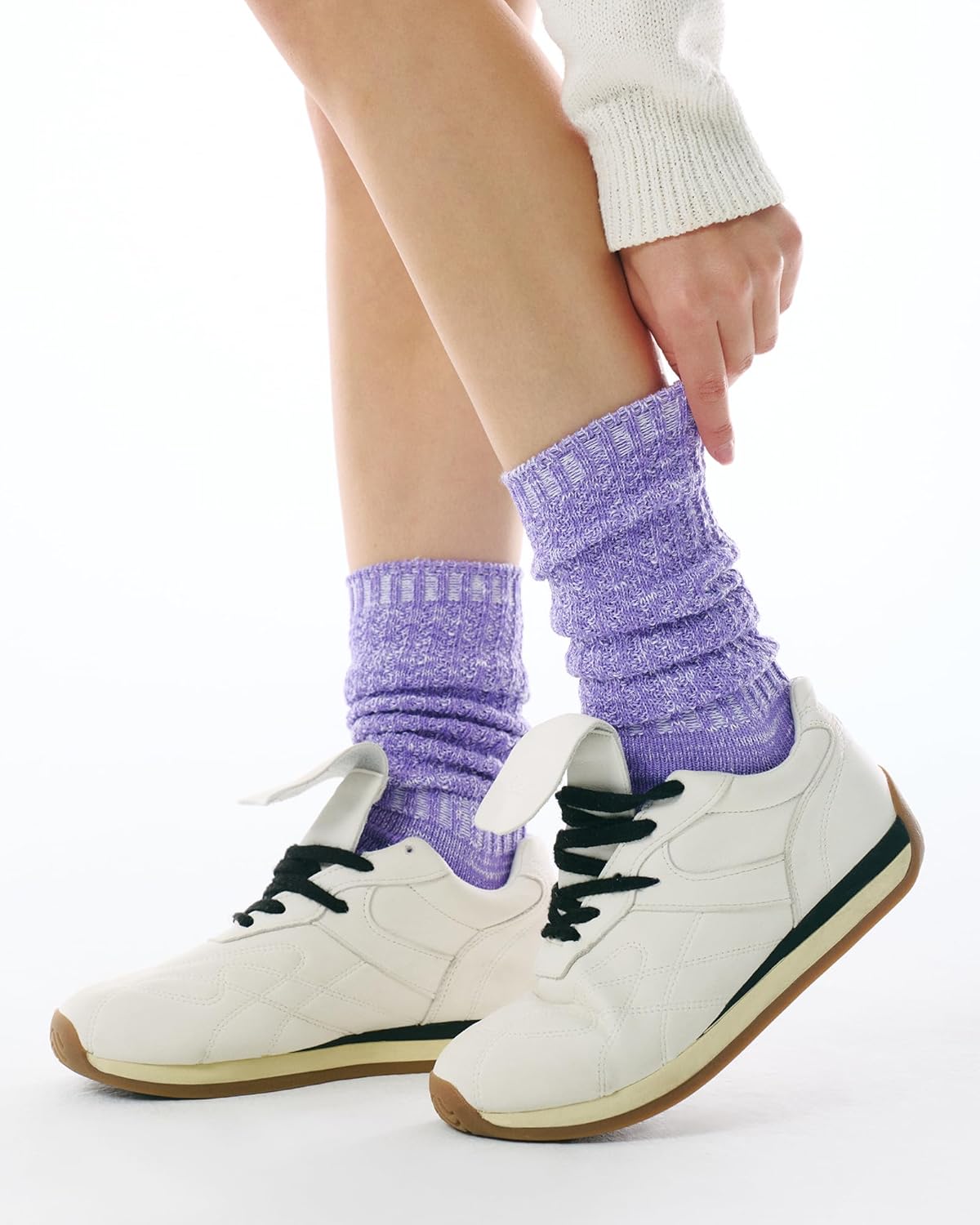 CS CELERSPORT Women's Slouch Crew Socks Scrunch Knit Cotton Calf Tube Socks 3 Pairs - Image 5