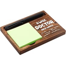 CINRLLA Doctor Sticky Note Holder Wooden Notepad &amp; Pen Holder 6.5"" x 4.7"" Sticky Note Pad Holder Dispenser for Desk Doctor Work Humor Gifts, NPA191, Brown