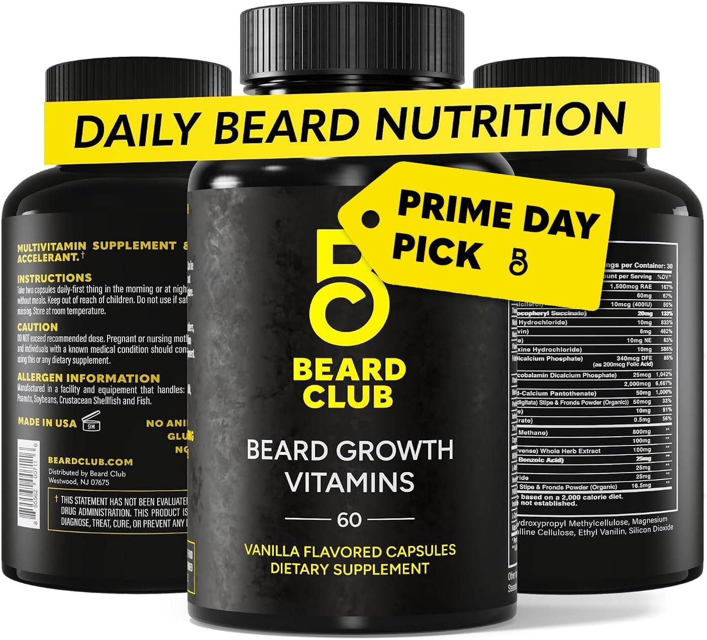 Biotin Beard Growth Vitamins - Support A Thicker Fuller Beard, Fill in Patches - Minerals & Multi-Vitamins Help Support and Stimulate Healthier Facial Hair Growth
