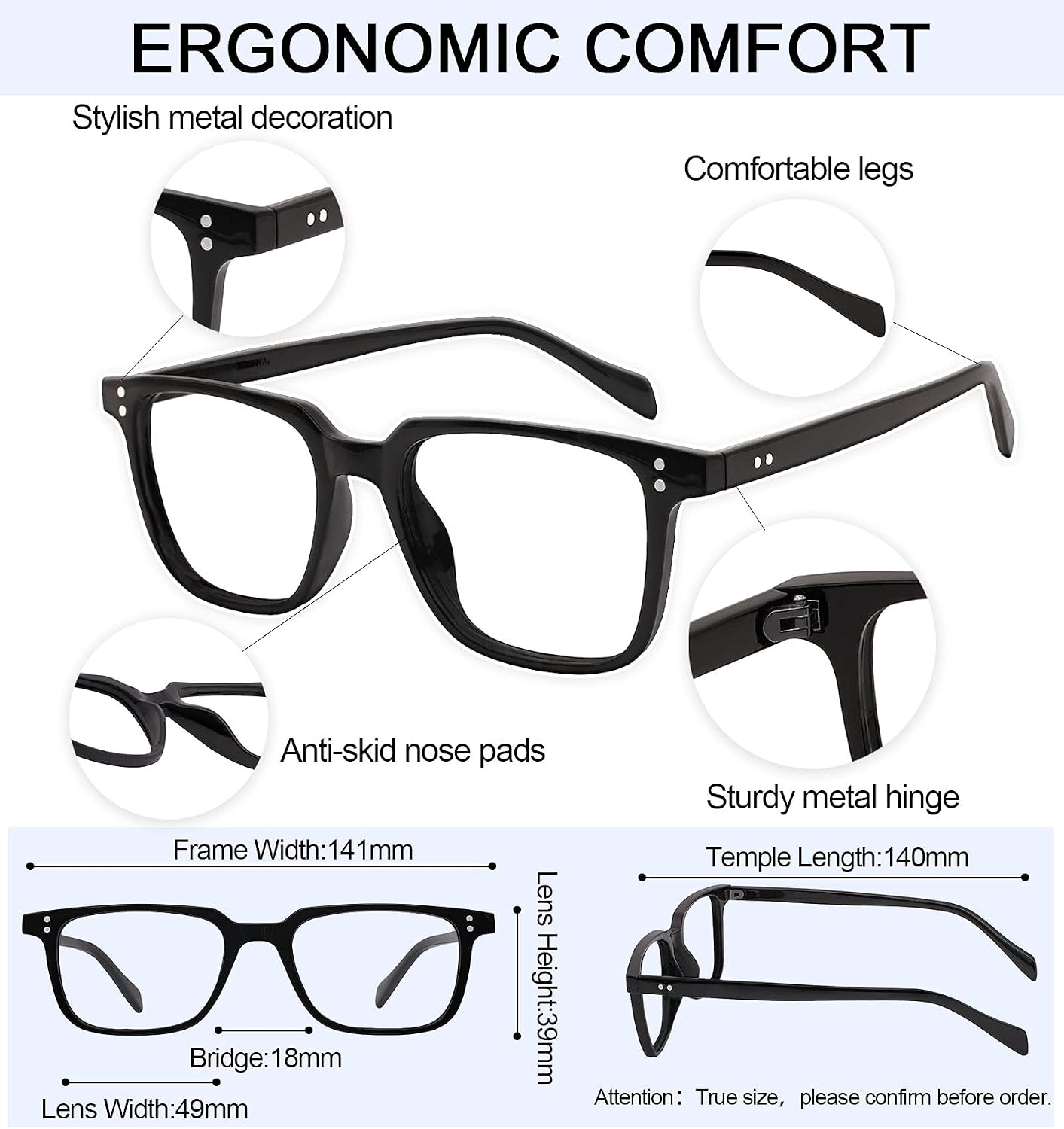 MARE AZZURO Blue Light Blocking Reading Glasses Women Computer Readers 0 1.0 1.25 1.5 1.75 2.0 2.25 2.5 2.75 3.0 3.5 4.0 5.0 6.0 (Black, 1.00)
