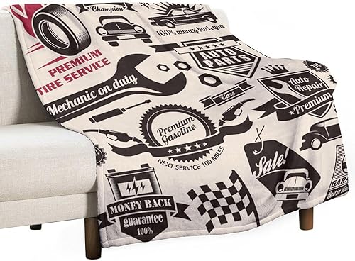 Miniatura 10 de Manta clásica retro para automóvil, diseño clásico de automóvil clásico americano, diseño de motocicleta, manta de franela súper suave para cama y