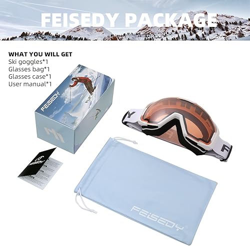 Miniatura 8 de FEISEDY OTG - Gafas de esquí para deportes de nieve para adultos y jóvenes, protección UV400 antivaho con doble lente flexible B2961 Azul Plata Vlt