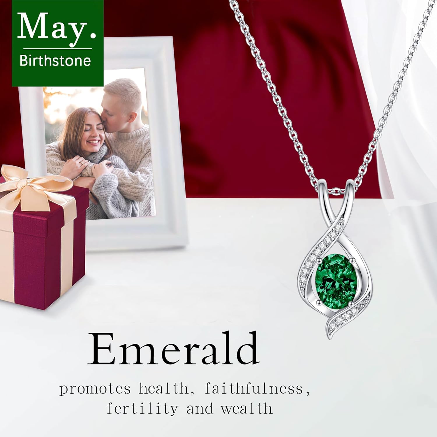 SMILEST Mothers Day Gifts - Oval Sparkle Birthstone Necklace for Women, 925 Sterling Silver Infinity Pendant Necklace Anniversary Birthday Gifts for Women Wife Mom Girlfriend Jewelry Gift