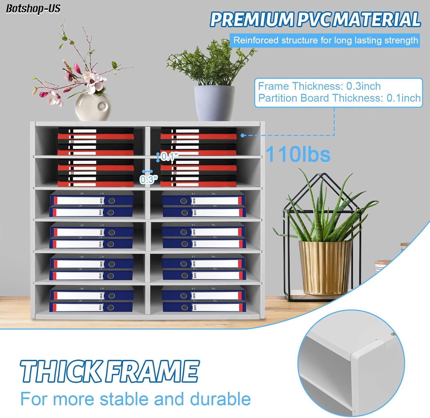 Gdrasuya10 Desktop Literature Organizer Office File Sorter Mail Center Magazine Holder Paper Cabinet with Adjustable Shelves Mailbox for Office Home School Classroom Shelves, 12 Slots, White